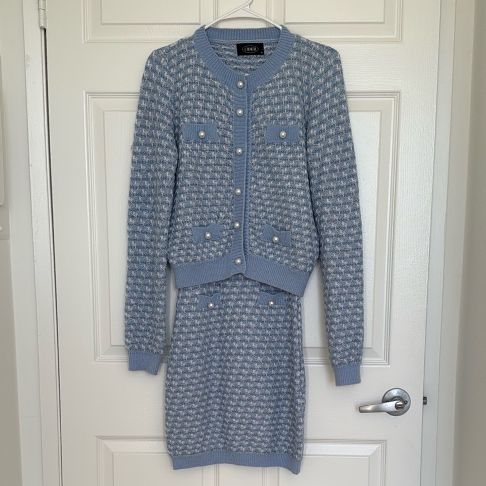Blue Knit Cardigan and Dress Set